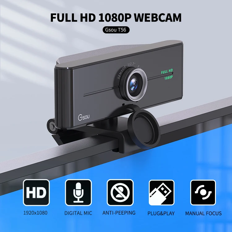 
1080P Web Camera HD Webcam with Microphone & Privacy Cover, 2021 Gsou USB Computer Camera, 77 degree Wide Angle for Zoom Skype 