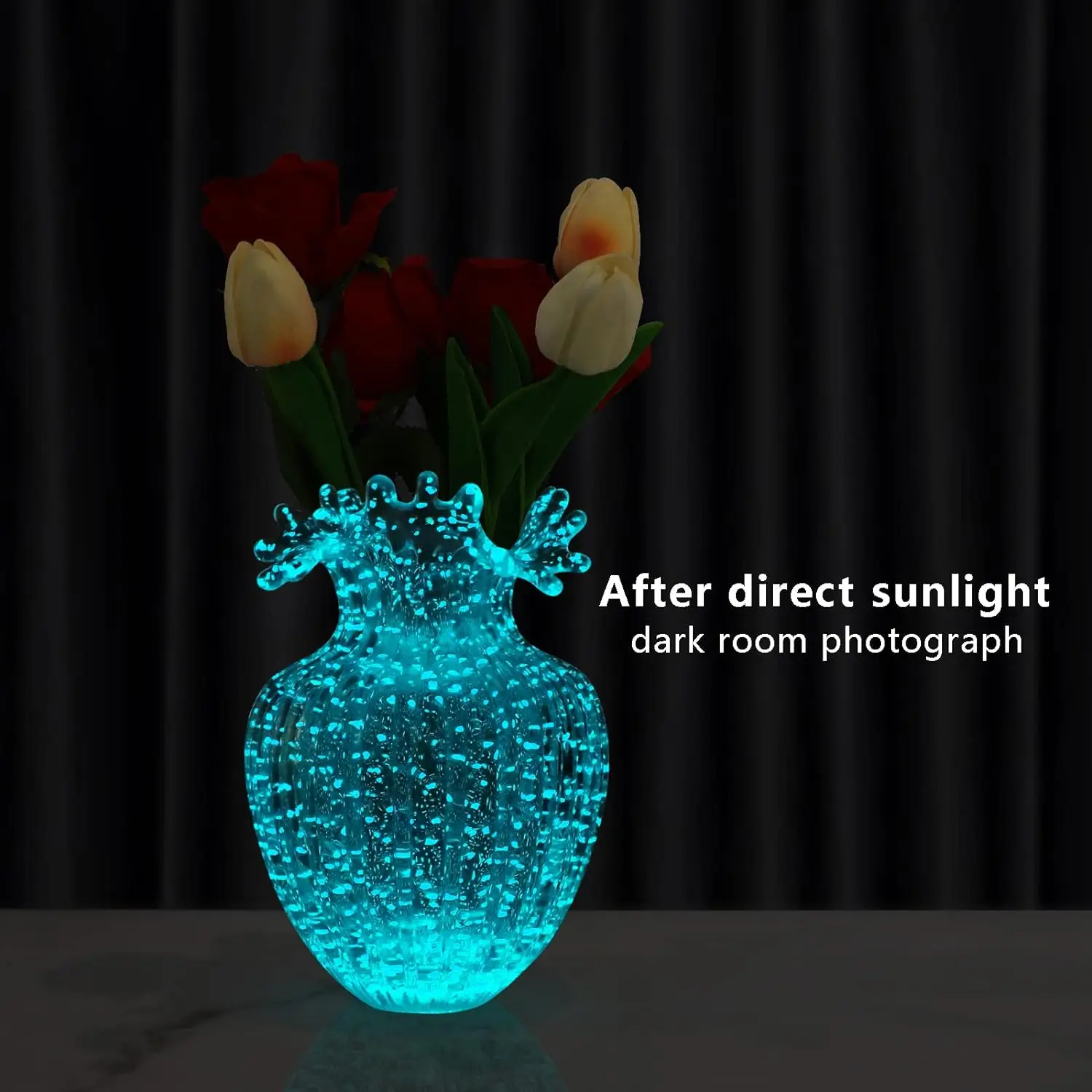 Handmade Modern Rustic Glass Flower Vase  Vintage Home Decor Luminous Waves Mouth Decorative Glass Flower Vase