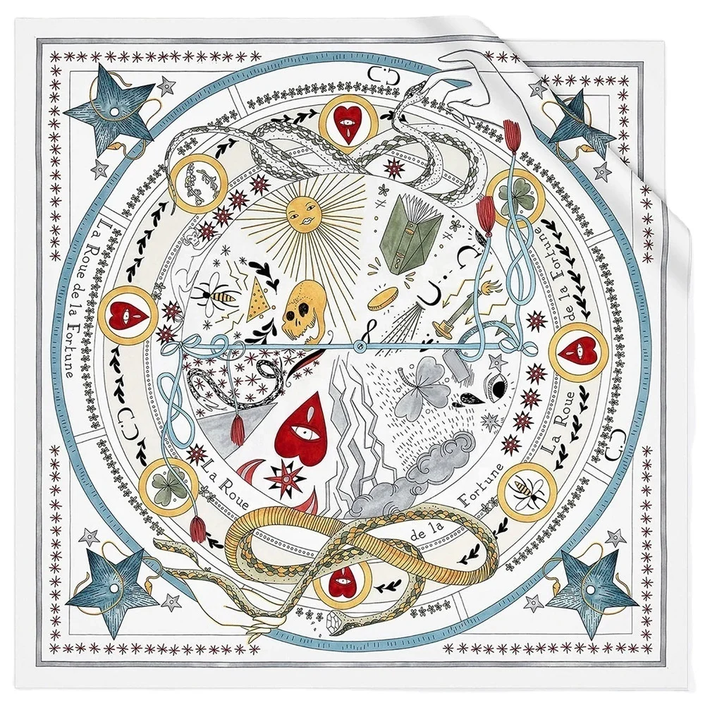 Многофункциональные женские декоративные шарфы 53 см на весну и лето, квадратный шарф с рисунком Таро и индивидуальным принтом из искусственного шелка