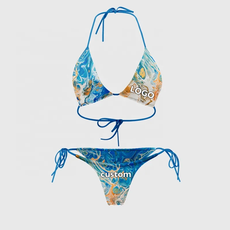 High-quality new summer products customized bikini beach marble textured bikini two-piece bikini swimsuit printed swimsuit