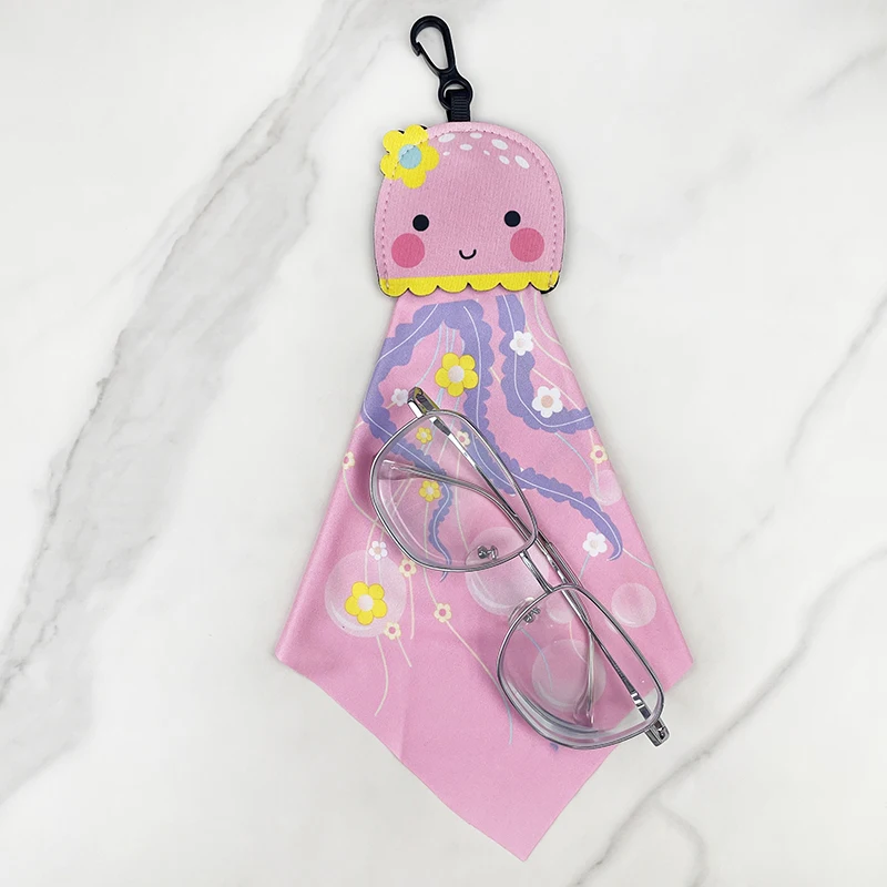Eco-friendly reusable custom printed cartoon key chain small microfiber cloth Portable sunglasses glasses lens cleaning cloth