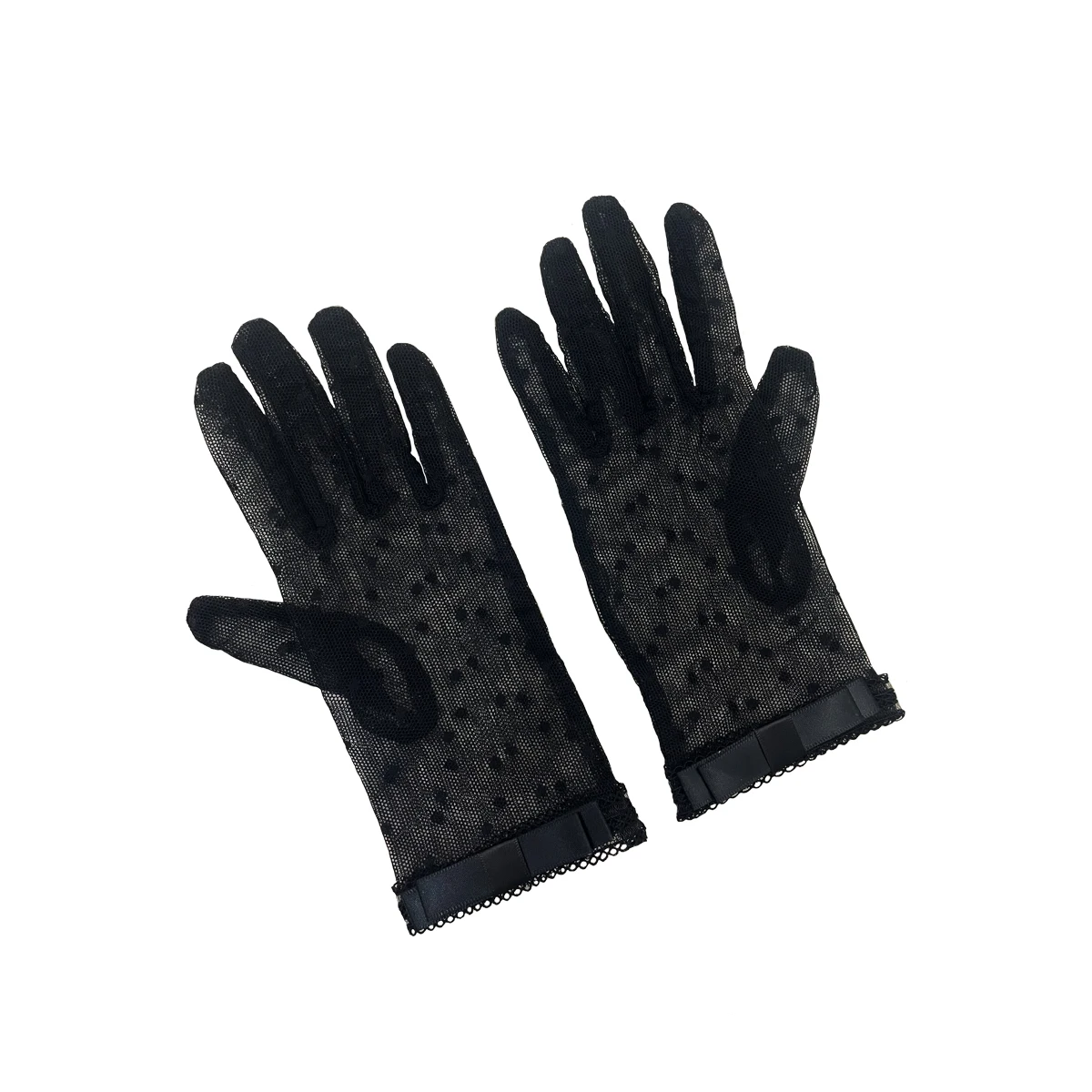 Женские Свадебные короткие перчатки WG021, дышащие перчатки с кружевными краями из тюля с бантом, белые, черные перчатки с пальцами для невесты, подружки невесты