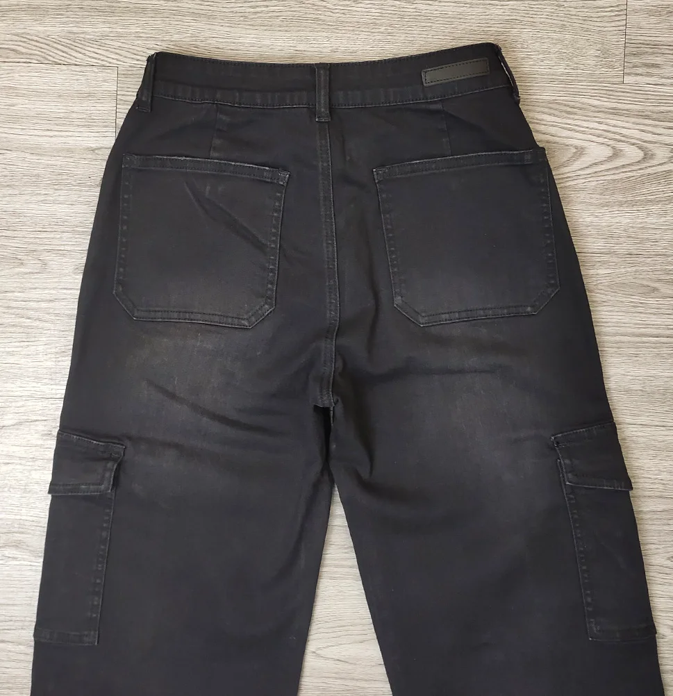 Custom OEM Manufacturer Deep Pocket High Waist Black Baggy Denim Ladies Long Parachute Cargo Pant For Women Jeans Trousers