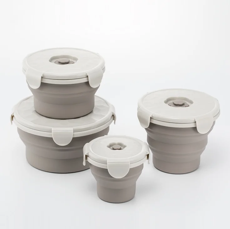 Round Microwave Oven Safe Food Storage Containers Portable Collapsible Silicone Lunch Box