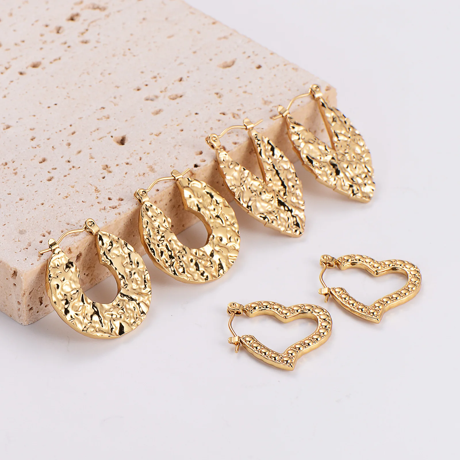 Jewelry Chunky Hoop Earring 18k PVD Gold Plated Stainless Steel Texture Hollow Hoop Earrings for women