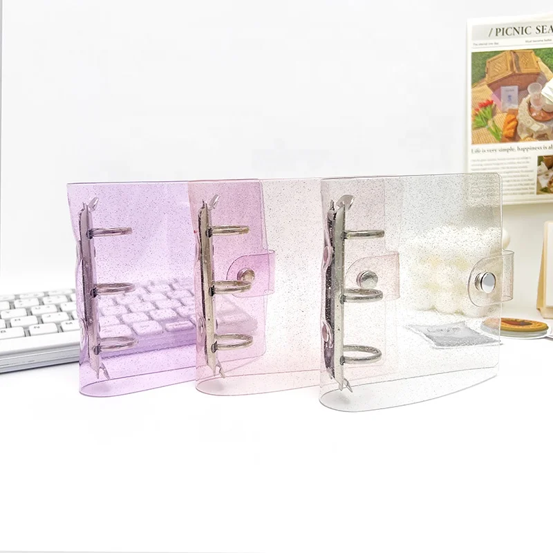 Cute Mini Binder Folder 3 Holes 3 Ring Transparent Photo Sleeves Card Collection Glitter Pvc Cover Album Loose Leaf Notebook