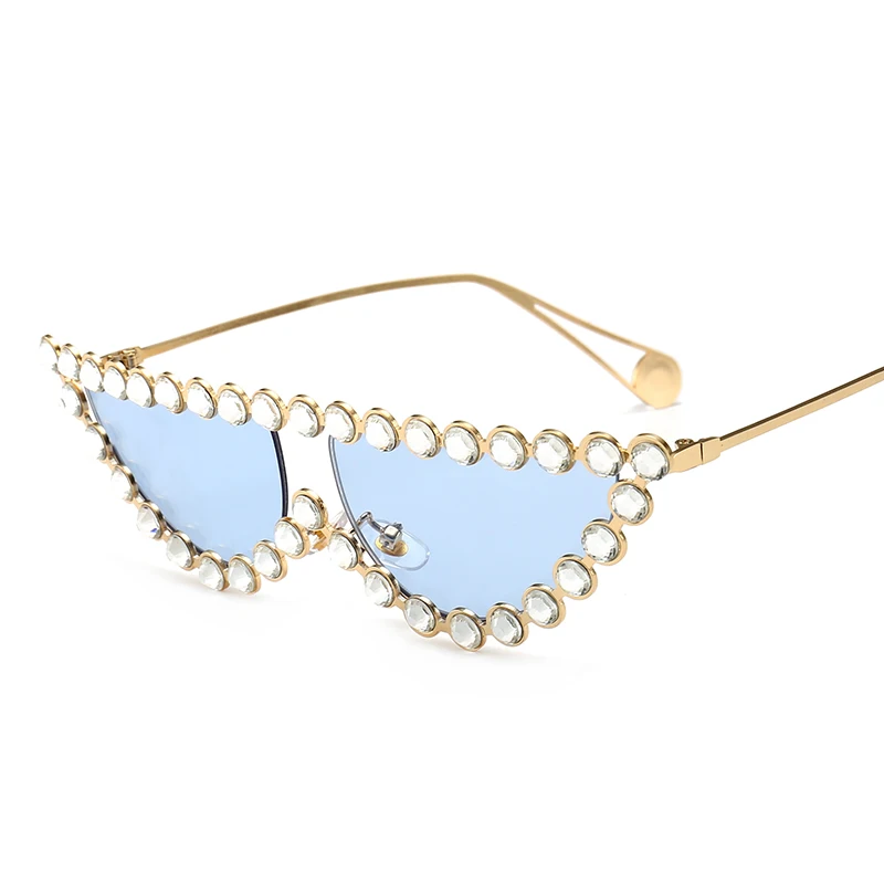 luxury rhinestone women sunglasses cat eye pearl metal sun glasses brand designer italy custom logo wholesale oculos