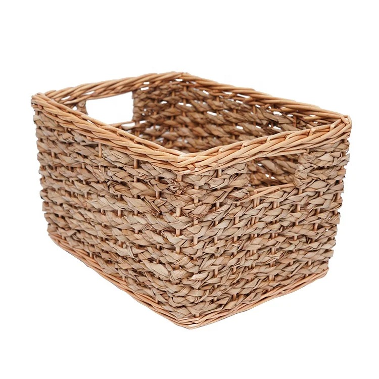 Kingwillow Steamed Willow Rush Grass Square Storage Basket with Built-in Handles for Vegetable