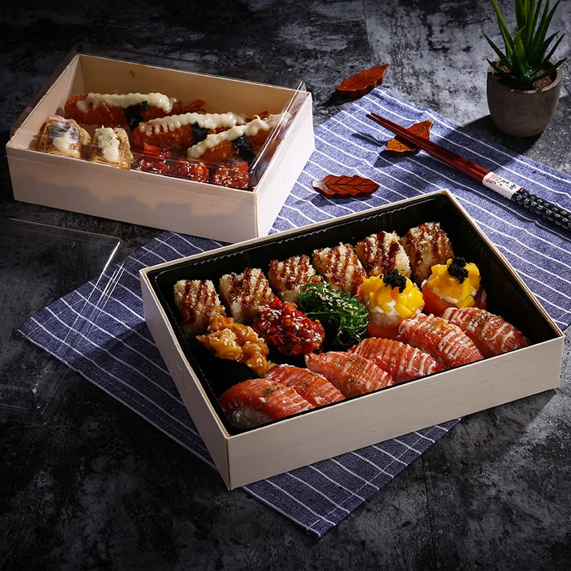 Wooden Sushi Box Japanese Packaging Box Fruit Salmon Dessert Disposable Packaging
