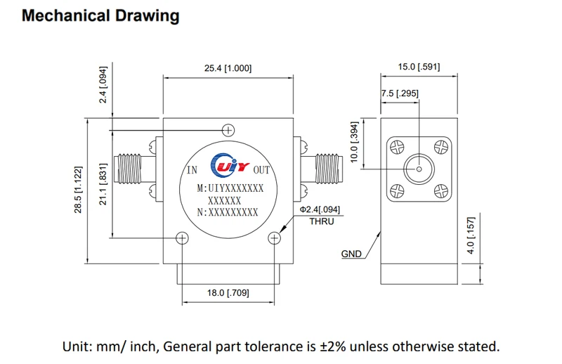 Customized Uhf 2300~3000mhz 100w High Isolation Rf Coaxial Isolator With sma-m/f Connector For In-building Solutions