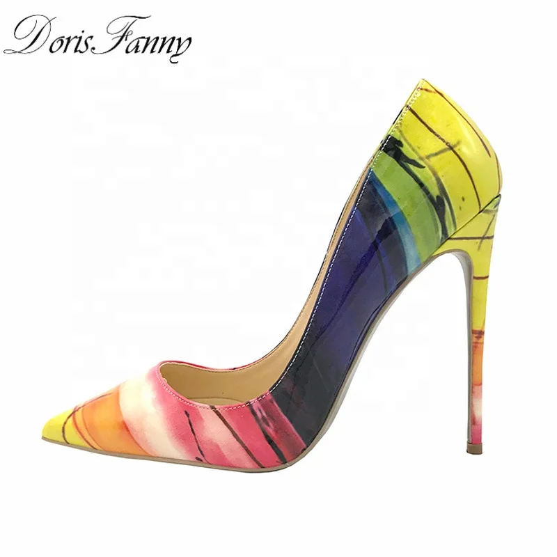 
Wholesale Pointed Sexy ladies high heel shoes woman heels 2018 yellow print Stiletto Size 33 45 womens office shoes for work 