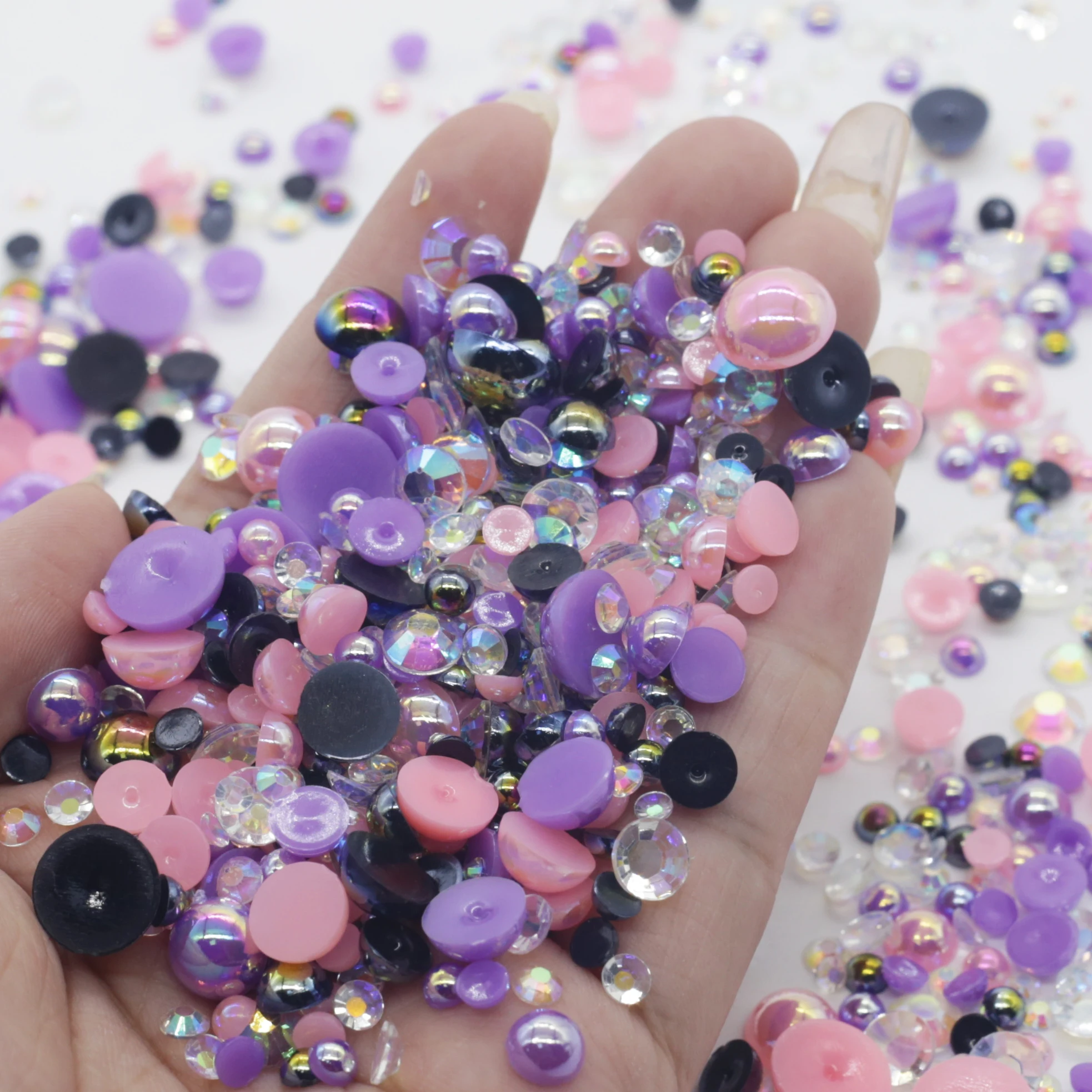 XULIN Wholesale Custom Color Size MIX Half Round Varies ABS Plastic Beads Resin Flat Back Pearl Rhinestone Mix