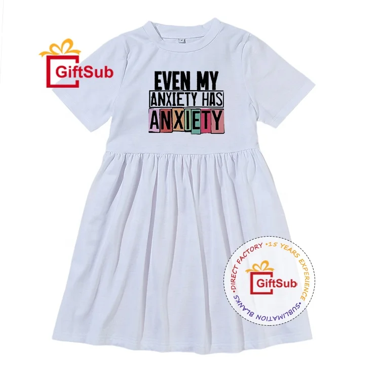 Custom Logo Sublimation Blank Pastel Colored Pleated Girls Dress Casual Baby Toddler Soft Polyester Kids T-shirts Dress
