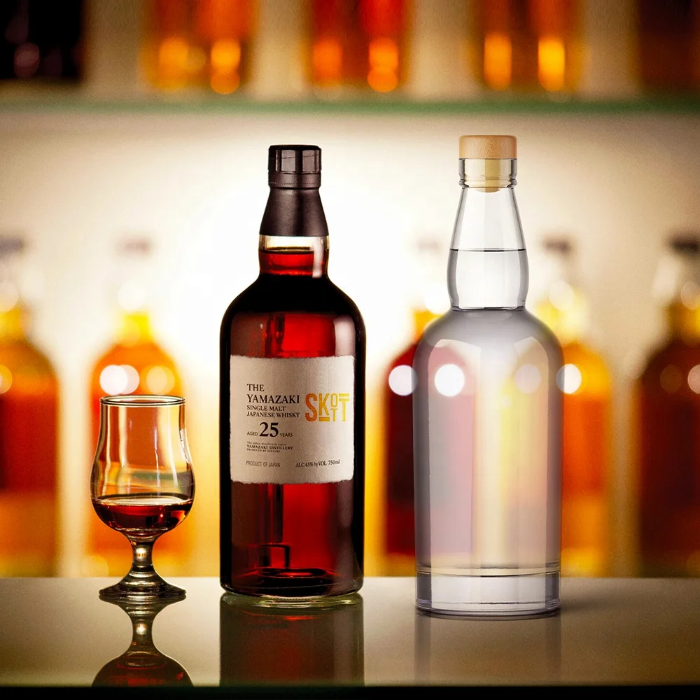 Empty  Glass Liquor Bottle 700ml 750ml Clear Gin Whiskey Vodka Liquor Spirit Bottle for Liquor Rum