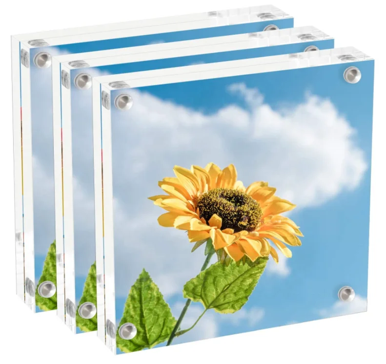 4x4 Acrylic Magnetic Photo Frame Free Standing Double Sided Picture Frame For Desktop Display