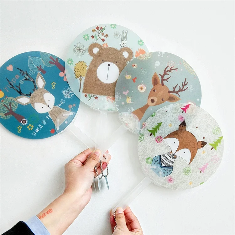 Promotional Souvenir Gifts Handheld Plastic Pp Frosted Hand Fan Custom Logo Round Long Handle Hand Fan