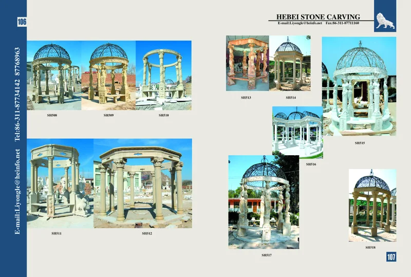 Outdoor Large Garden White Marble Gazebo With Sculpture