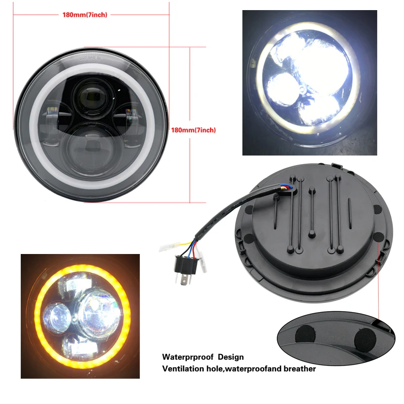 7inch Led Headlight Hi/Low Beam Light Signal Halo Angle Eyes DRL Headlamp For Jeep Wrangler Off Road 4x4 suzuki samurai