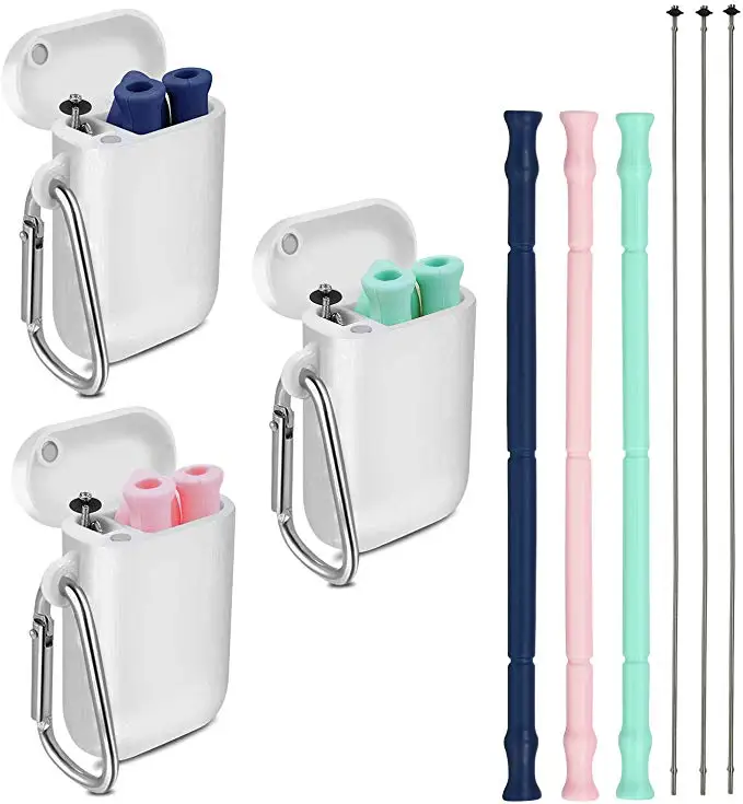 New Product Portable Collapsible Silicone Drinking Reusable Straw With Case