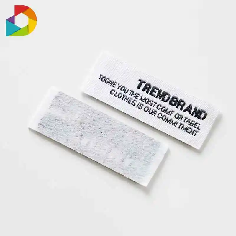 Custom LOGO Brand Name Satin Labels Damask Woven Embroidered Cloth Tags Clothing Iron End Garment Neck Fabric Sew-On