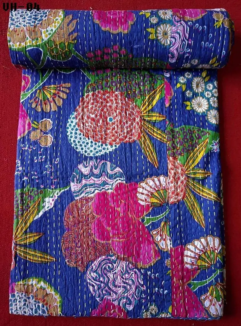 Лучшее качество хлопковые одеяла kantha ручной работы мягкое одеяло аутентичное двустороннее индийское 100% с цветочным принтом хлопок