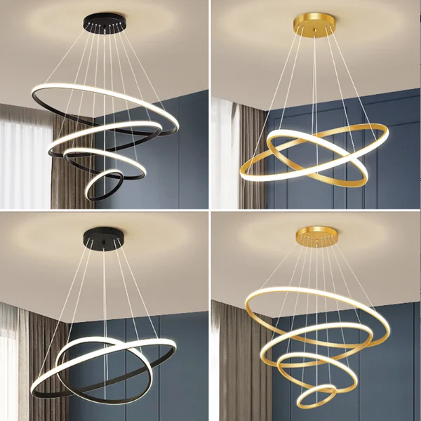 Modern circle lights bedroom led chandelier two ring black 3 ring led chandelier lamp pendant light for living dining room