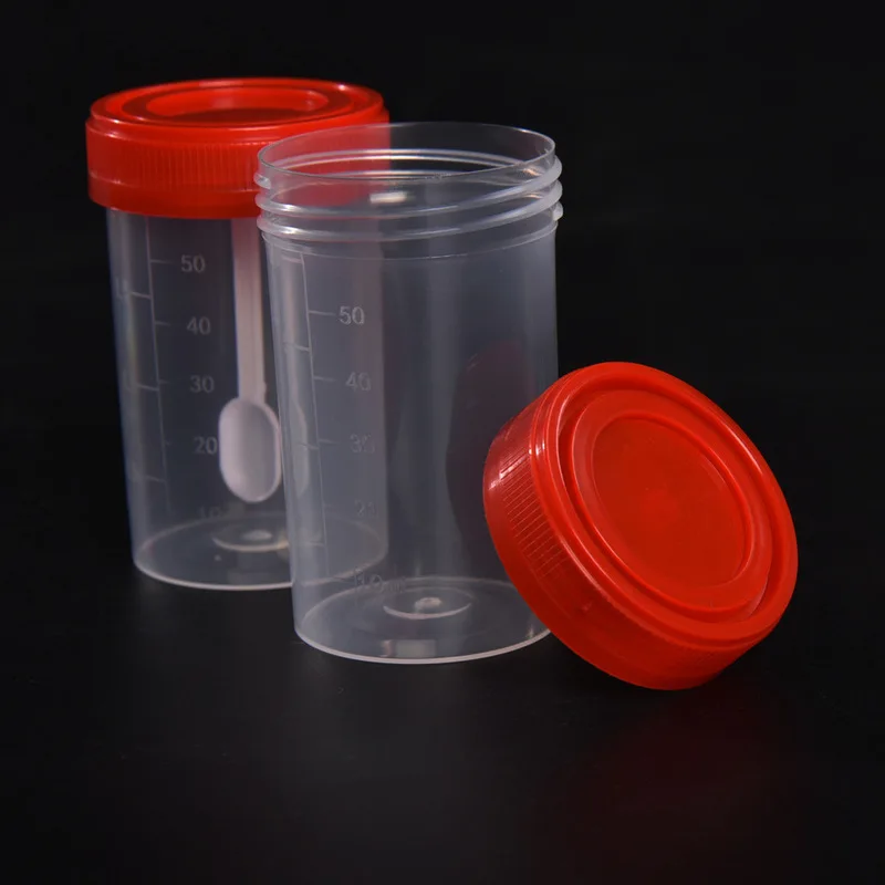 Disposable medical plastic sterile 60ml polypropylene urine specimen stool container with spoon