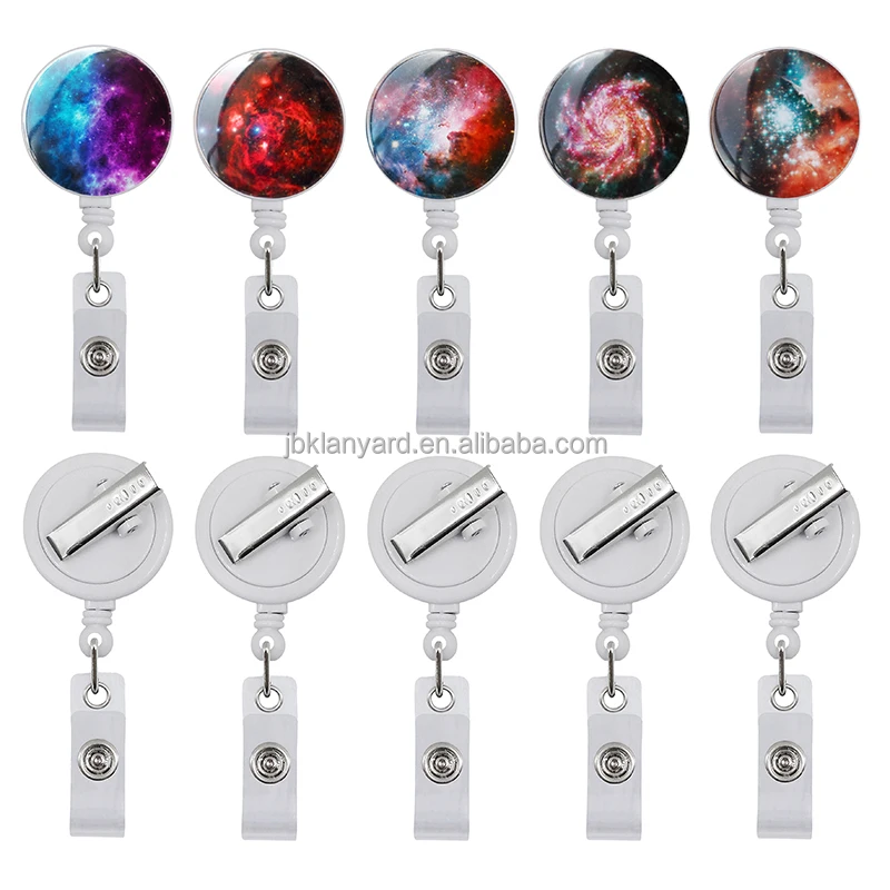 Starry sky crystal stick reel retractable holder Shell Design Retractable for Office Worker Doctor Nurse badge reel Pull ID Card