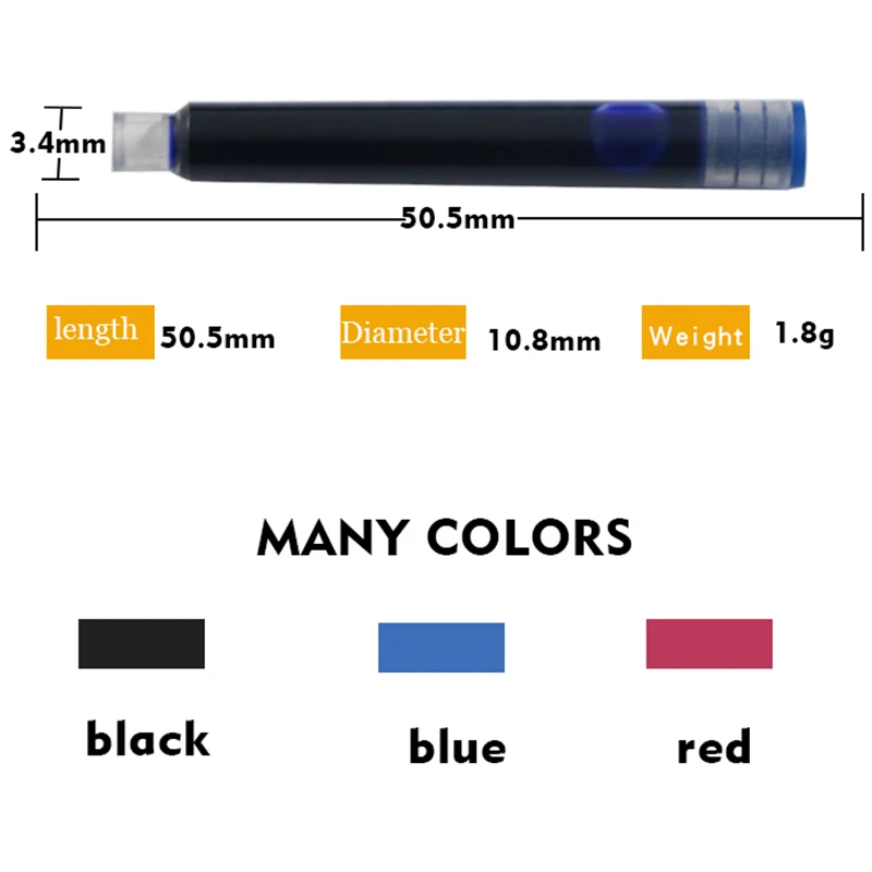 
black blue red wear-resisiting anti-collision international standard size replacement fountain pen ink converter cartridges 