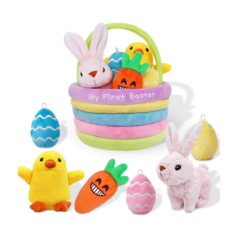 Custom Rabbit Plush Easter Chick and Big Egg Tote Basket Set For Kids