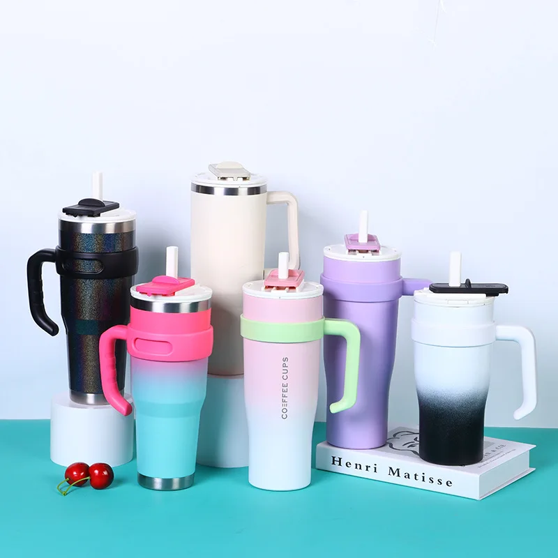 2024 new style 40oz large capacity rotary telescopic straw cup 304 stainless steel double wall insulated thermos tumbler