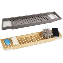 Bamboo Bath Caddy with Luxury Gift Box, Waterproof Bath Tub Tray Grey Nature Color