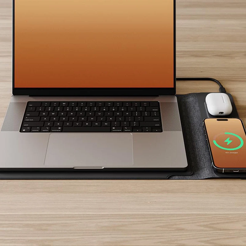 Portable Custom Logo Waterproof Travel 4-in-1 PU Leather Laptop Sleeve Case With Wireless Charging