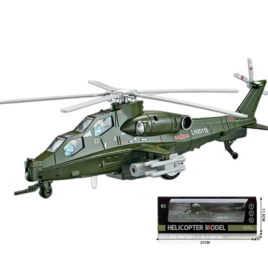 2024 Alloy Simulation Military Aircraft Friction Light Music WZ-10 Helicopter Model Airplane Toys for Kids