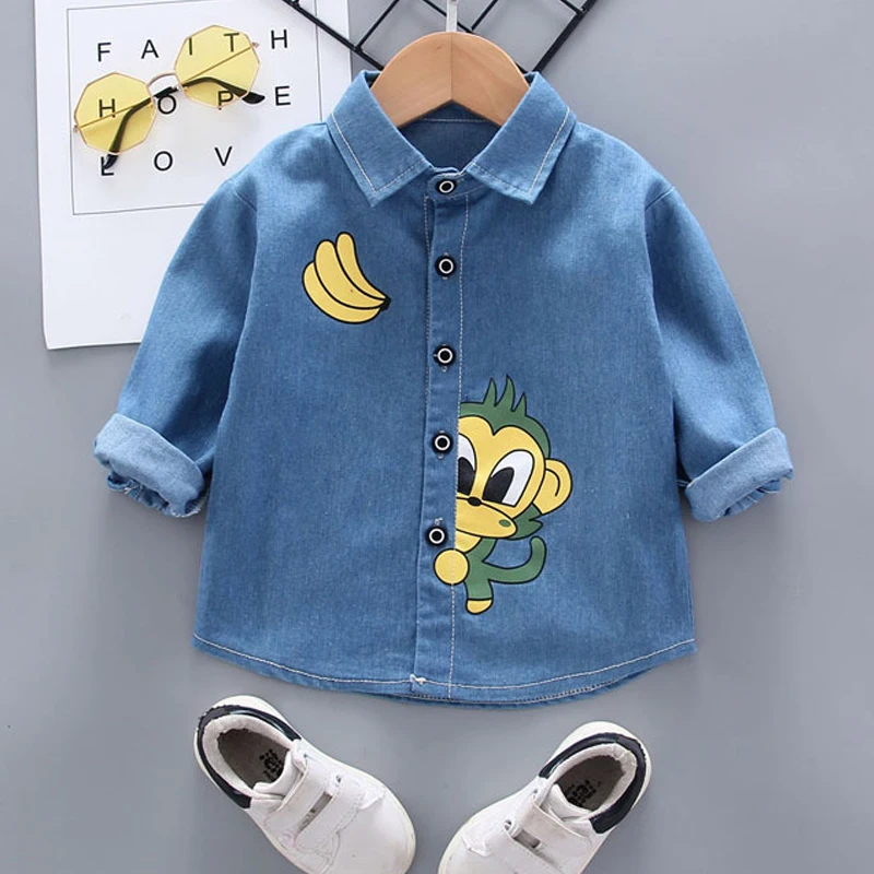 Новинка 2021 года; Джинсовая рубашка для мальчиков; Сезон весна-осень детская рубашка детская ковбойская одежда с рисунком