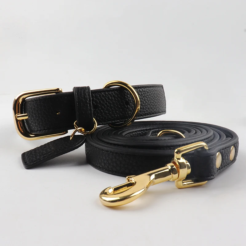 Black PU Leather Pet Cat Collar Softly Padded Waterproof Classic Vegan Genuine Leather Dog Collar and leader