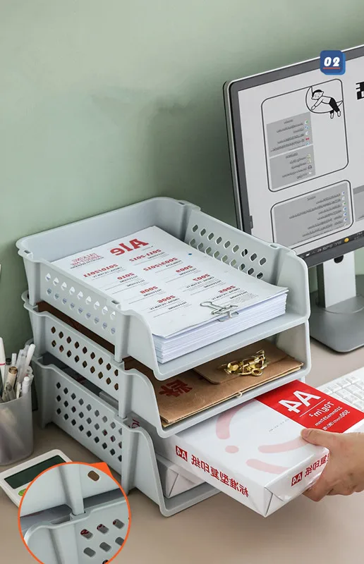 Office Desktop File Box Multi Function Storage Rack Stackable Multi-layers Plastic File Shelves