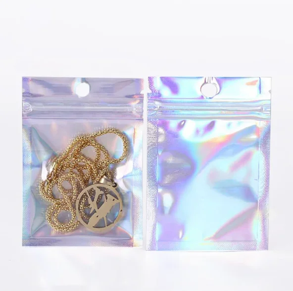 
Plastic Food Packaging Clear and Silver Metallic Foil Side Gusset Zipper Bags 