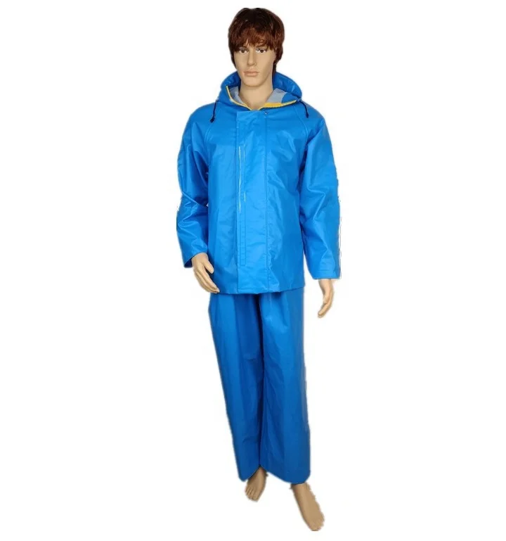 sea water proof durable pvc rain bib pants trousers jacket overalls blue commercial fisherman raincoat