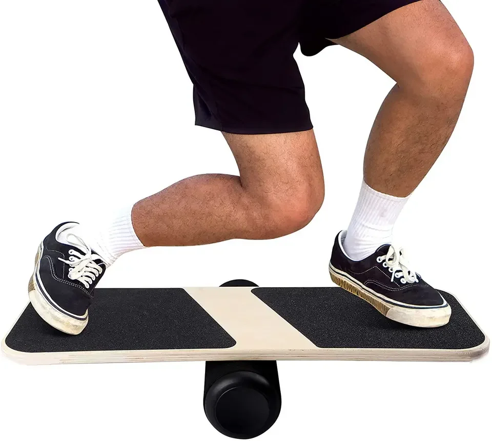 Wooden Balancing Board to Exercise and Build Stability, Wobble Board for Skateboard, Hockey, Snowboard & Surf Training