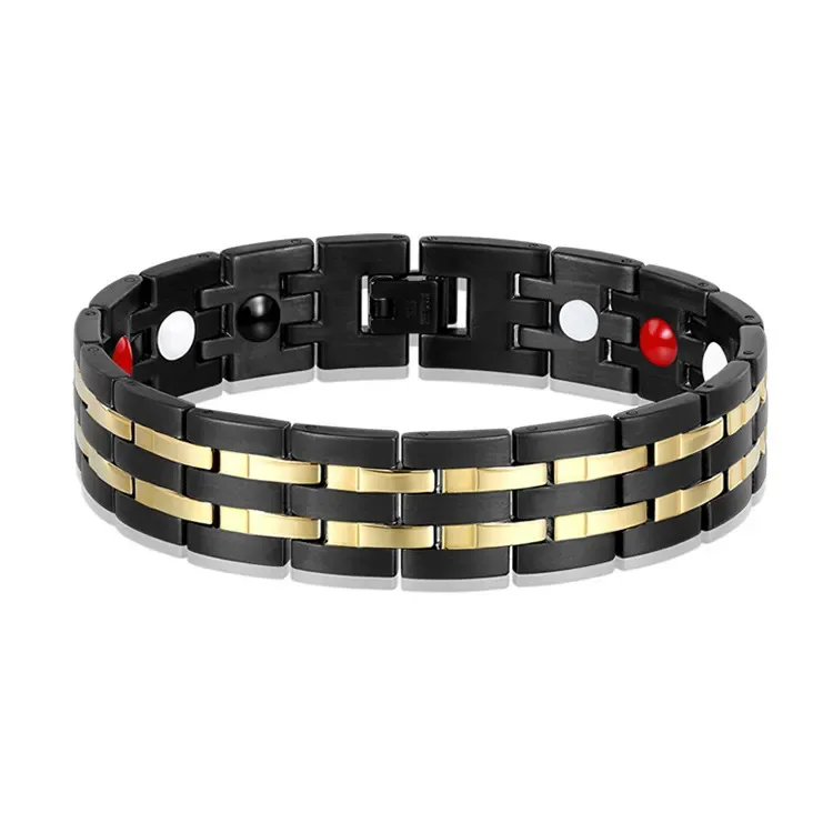 BioMagnetic Jewelry Gold Magnetic Health Bracelets Magnetic Weight Loss Bracelet Mens Stainless Steel Link Wristband