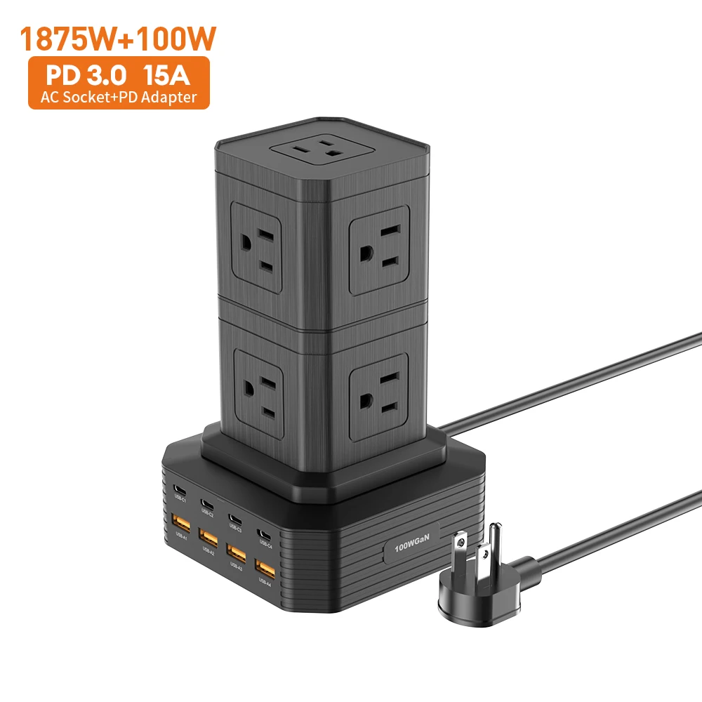 Vina High Quality 65W Universal Electric Extension Power Switch Socket Power Strip Cube Tower For Desk Built-in USB Port Socket
