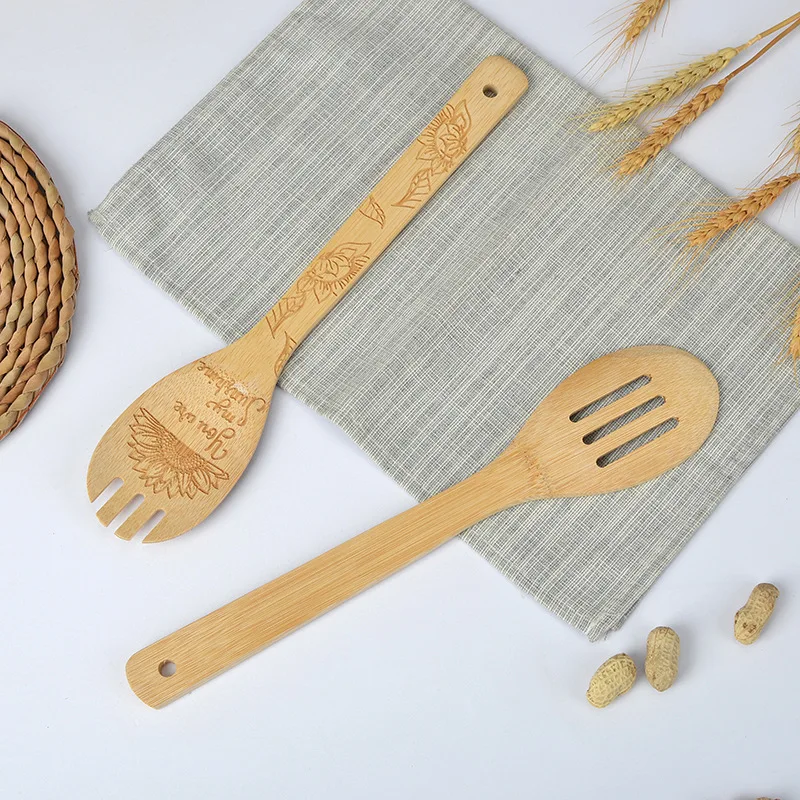 Customized Logo Laser Engraved Bamboo Spoon Large Wooden Spoon