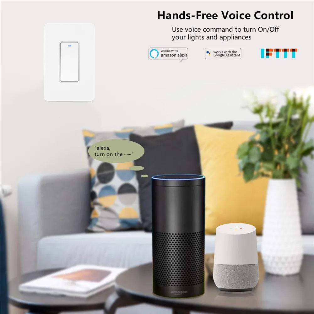 WEIWO US Home Smart Switch Wifi Controlled 110V 240V Electric Shutter Power Relay Light Alexa Wall 1 Gang 1 Way  Button Switch