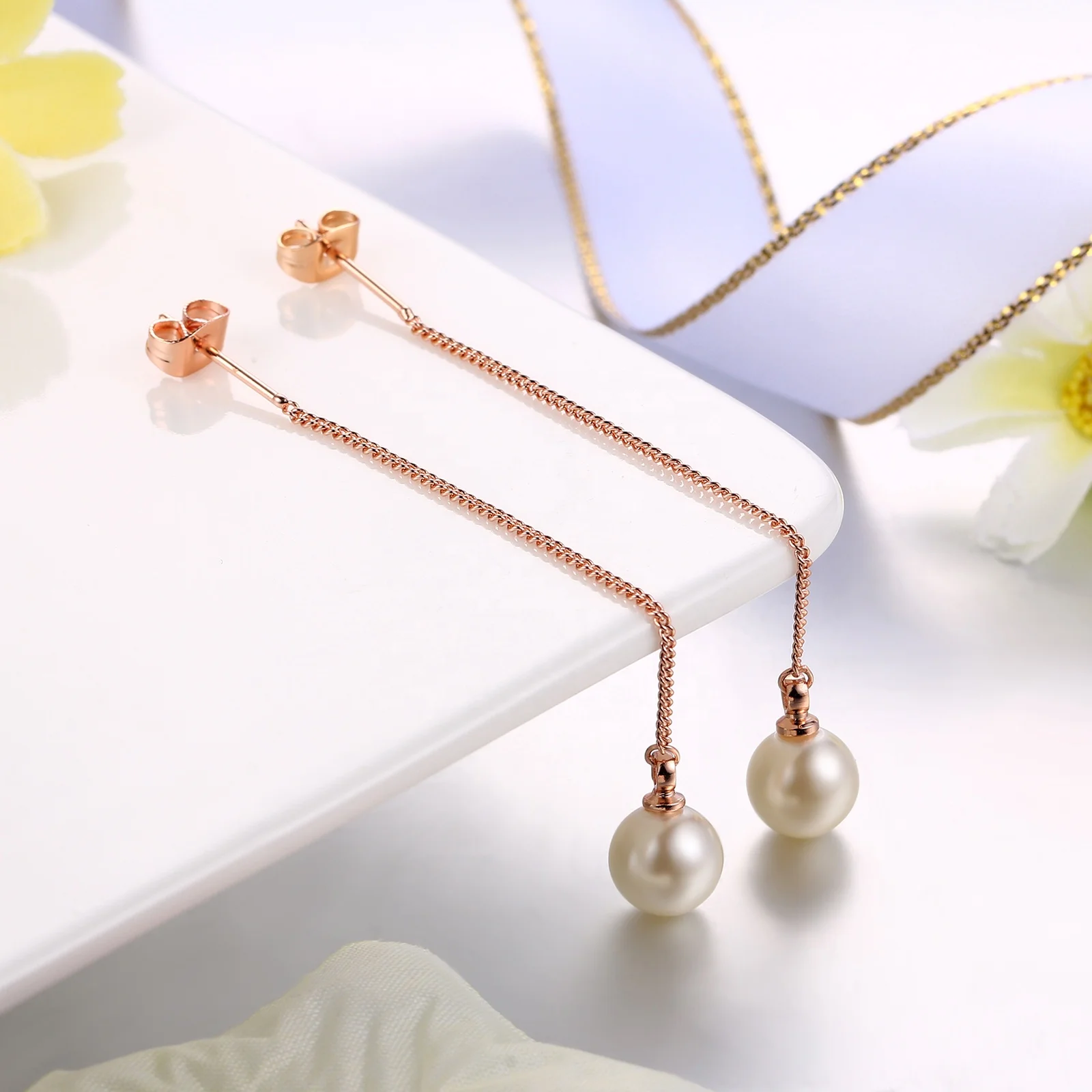 Hot-sale New Sweet Style Ear Line Long Chain Imitation Pearl Earrings for Women Bridal E033-M