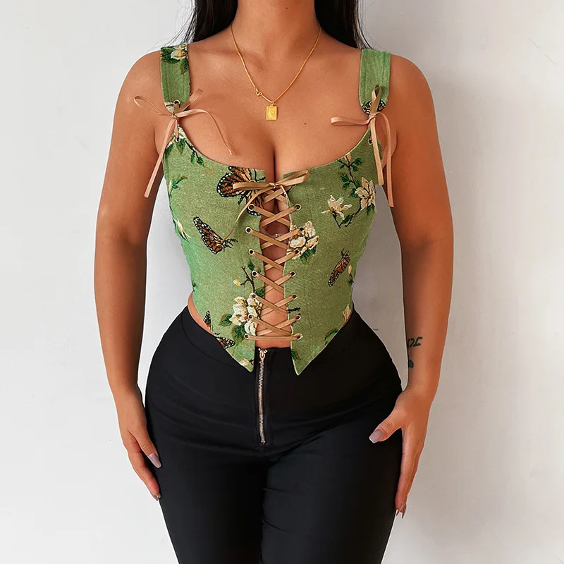 New Aliexpress Halter Tops Vintage Embroidery Corset With Midriff Vest For Street Wear