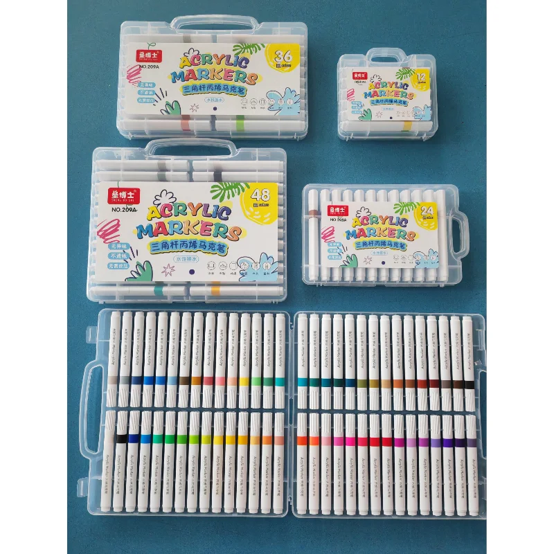 Настраиваемый 12 видов цветов одноголовый треугольный акриловый маркер без запаха 12/24/36/48/60 цветов