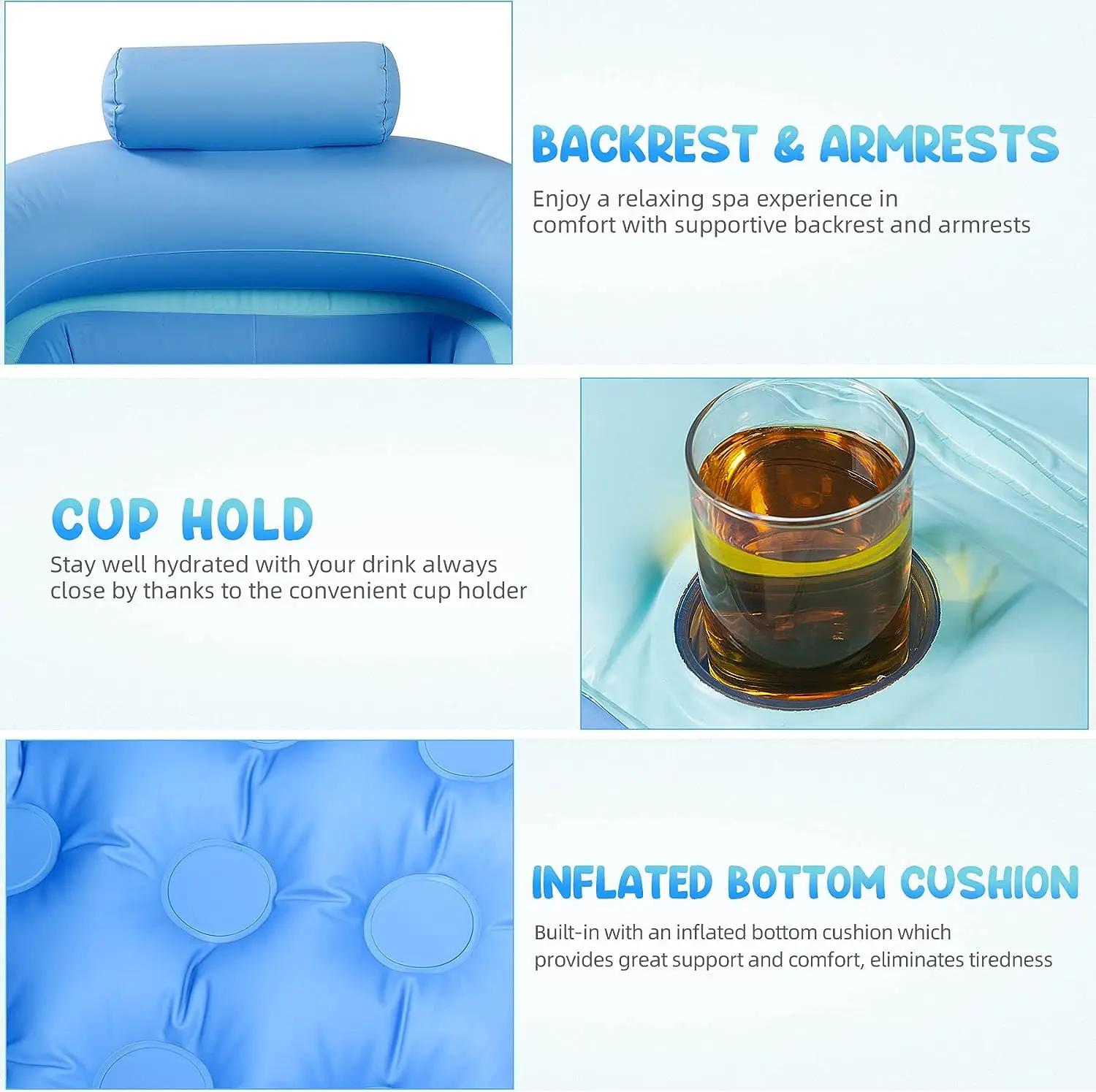 Freestanding Blow Up Bathtub with Bath Pillow Headrest for Adults Spa Indoor or Outdoor Portable Foldable Bath Tub