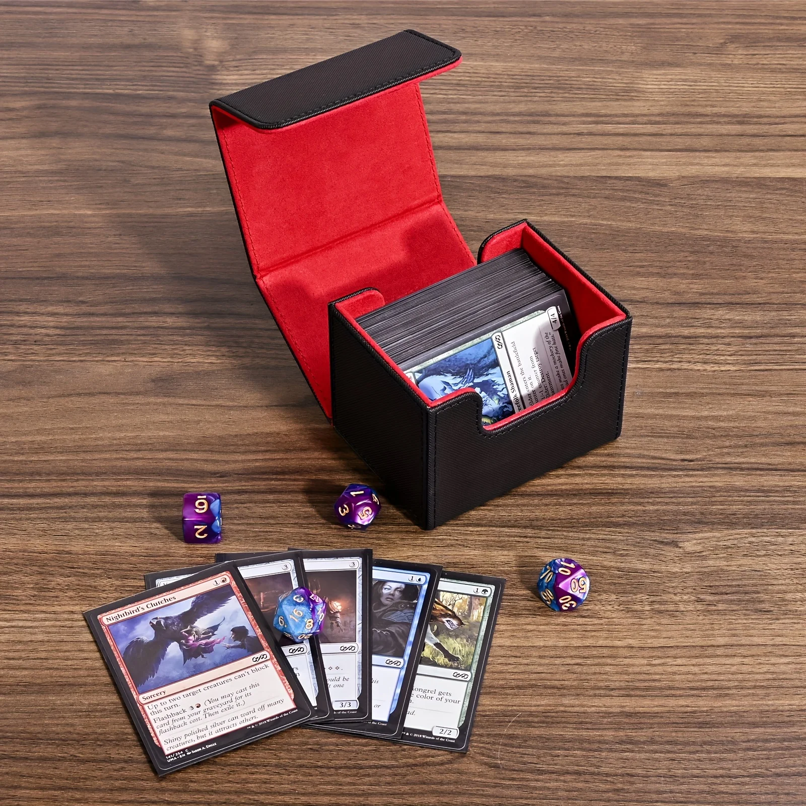 Card Deck Box For Trading Cards, MTG Deck Box Holds 100+ Single Sleeved Cards, Leather Magnetic Card Storage Box Fits For TCG
