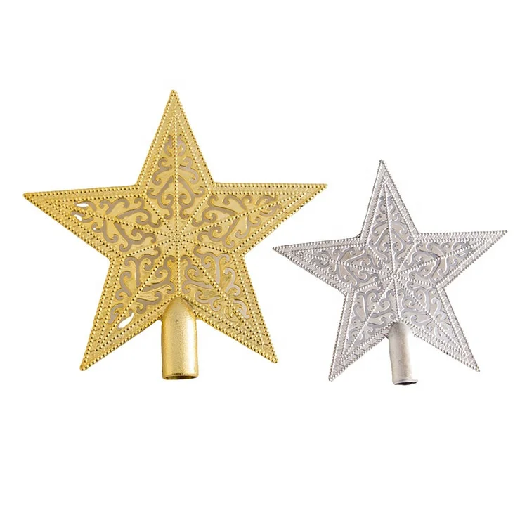 New design 10cm 15cm gold silver plastic hollow star for christmas tree top